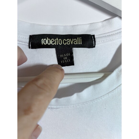 Roberto Cavalli Womens Logo Print White SS T Shirt Size M made In Italy - Picture 4 of 12